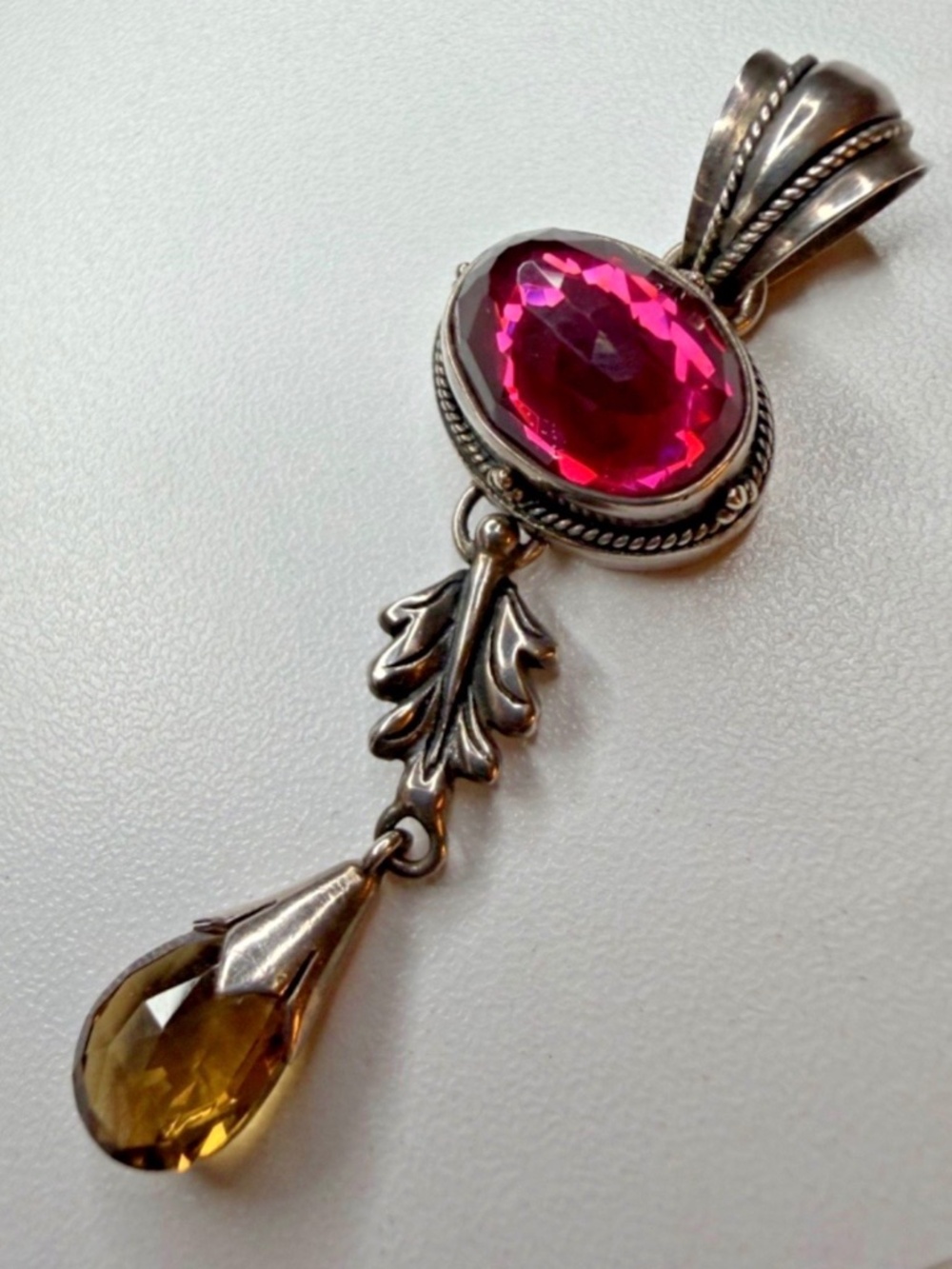 VTG Sterling Lori Bonn Gypsy Red Topaz & Smoky Quartz Pendant (Harlequin 2003)